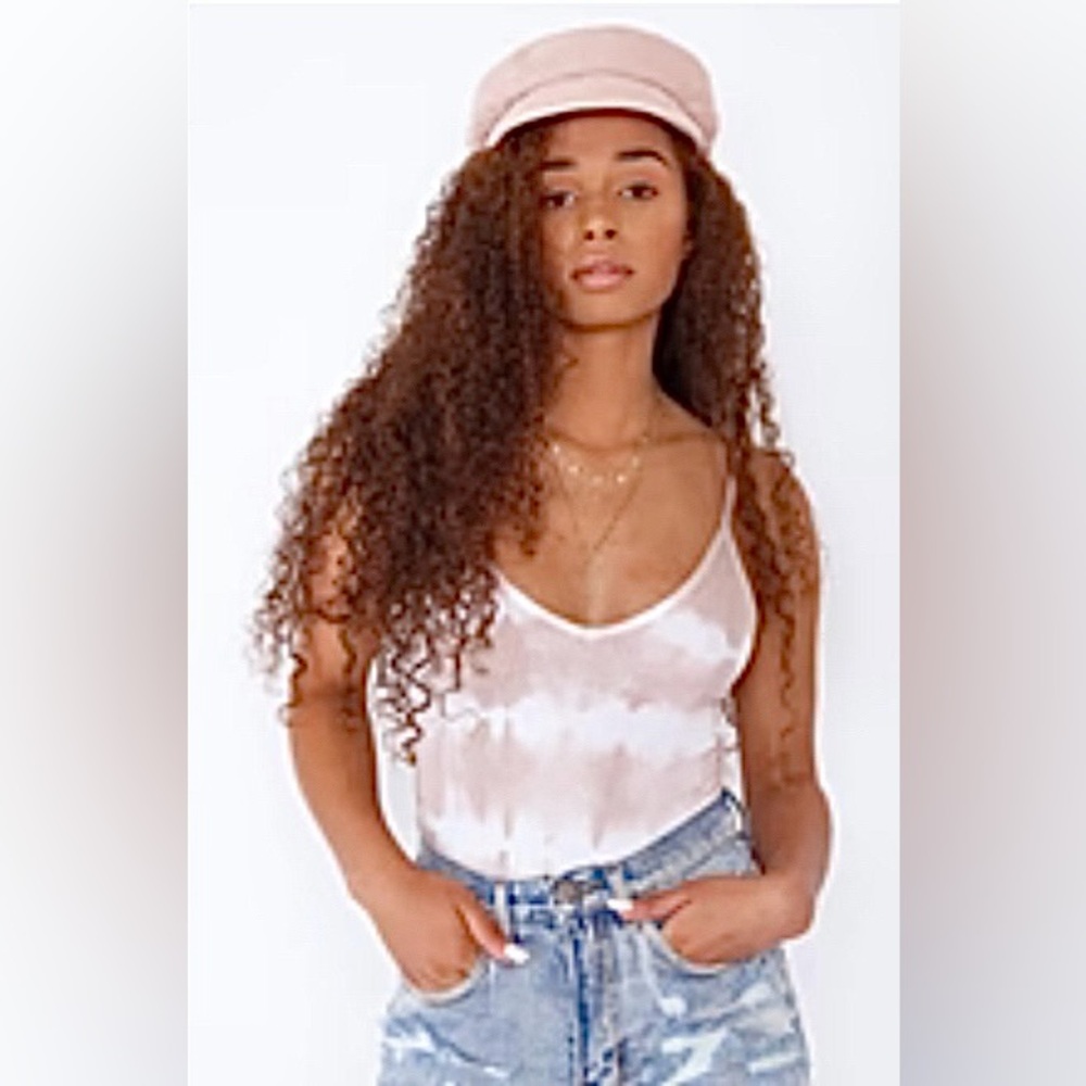 NWOT Olivaceous Pink White Tie Dye Ribbed Bodysuit - Women’s Large